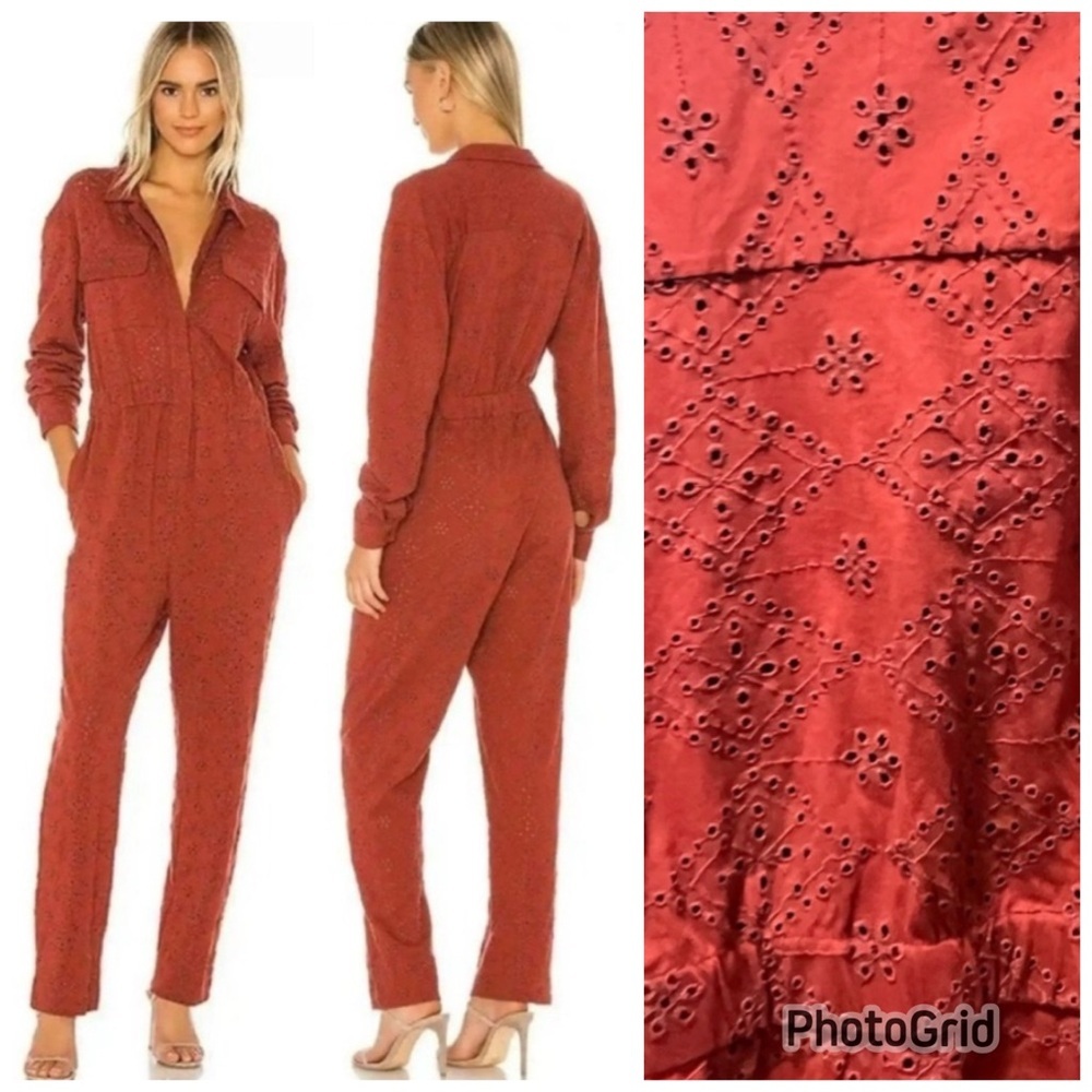 Free People Set the Tone Eyelet Jumpsuit Rust Size 8